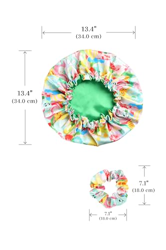Vettres Silk Hair Bonnet for Sleeping with Scrunchie Adjustable Sleep Bonnets Double Layer Satin Sleep Cap for Curly Hair Colorful Flower — view 6