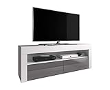 bestå burs tv-bank hochglanz grau Mit Klapptüren. E-Com TV-Element TV Schrank TV-Ständer Entertainment Lowboard Luna 140 cm, Körper weiß Matte/Fronten Grau Hochglanz