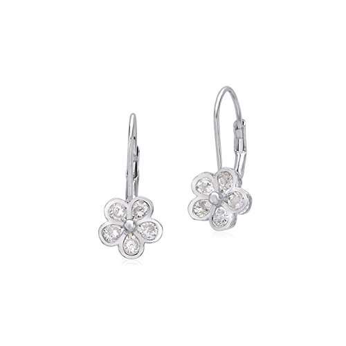 Unicornj Pendientes Leverback de plata esterlina 925 con 5 pétalos de flores con diamante simulado Italia Cover