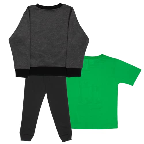 Image of Minecraft Boys 3 Piece Fleece Pants Sets, Crew Neck Sweatshirt, T-Shirt, and Pants 3-Pack Bundle Set for Boys