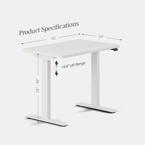 Image of Branch Duo Standing Desk, Adjustable Standing Desk with 20 inch Range | OLED Control Panel, Frameless Design and Compact Size Suitable for Many Spaces, 36 Inches, White Base, White Top