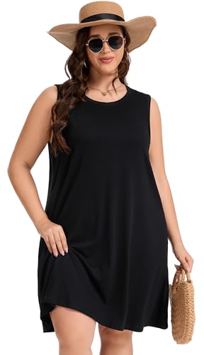 Image of elescat Plus Size Summer Dresses for Women Sleeveless Pockets Beach Tshirt Tank Sundress 2026