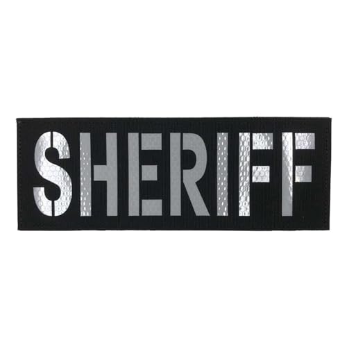 uuKen Sheriff Patch Reflective Laser Cut for Vest Jacket Bags Backpacks Clothing with Hook and Loop (RL Black and White, L 8.5