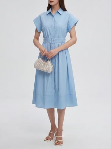 Image of EZAPINE Womens Summer Shirt Dress Casual Button Down Long Dress with Belt