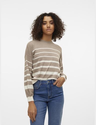 VERO MODA Damen Vmrain O-Neck Ent Strickpullover, Silver Mink/Detail:w. Birch, M EU