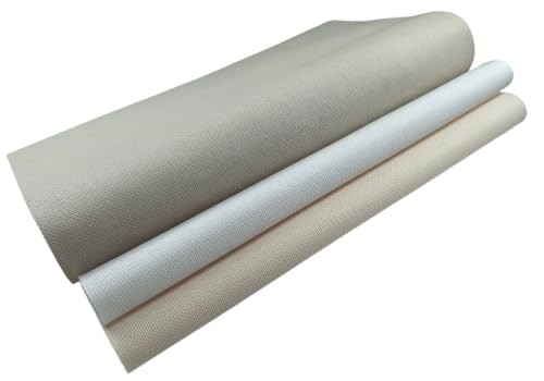 Image of KCS 3 pc of 15 inch x 18 inch(38cmx45cm) 18 Count Cross Stitch Cotton Aida Cloth Needlework Rolled Fabric Box,18CT,Pearl Grey+White+Ecru