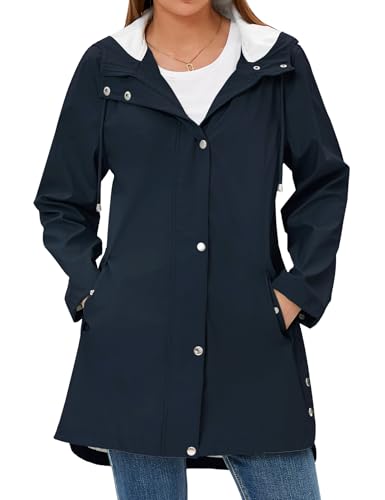 Rain Jacket Womens Waterproof with Hood, Long Rain Coat Windproof Windbreaker Outdoor Rain Trench Coat S-XXL4