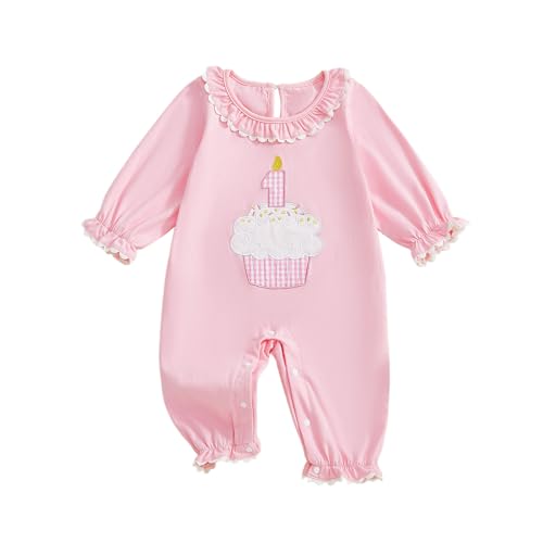 GOOCHEER First Birthday Baby Girl Outfit Fall 1 Cake Embroidery Ruffle Long Sleeve Romper Jumpsuit Cake Smash Clothes