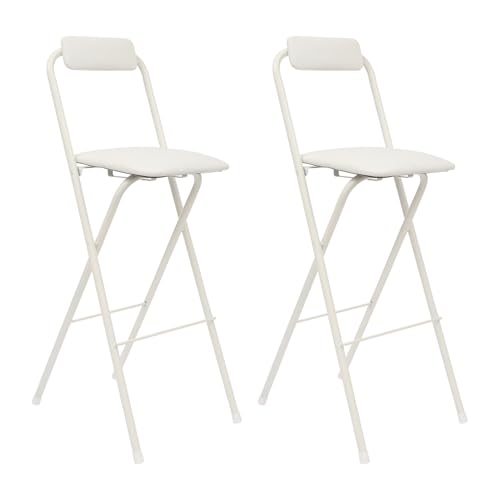 JUOPTGJ Folding Bar Stool with Backrest,Cushioned Padded Folding Stool,Fashion Bar Stools Set,Folding Counter Height Chairs for Kitchens, Cafes, Milk Tea Shops, Dessert Shops. (2, White)