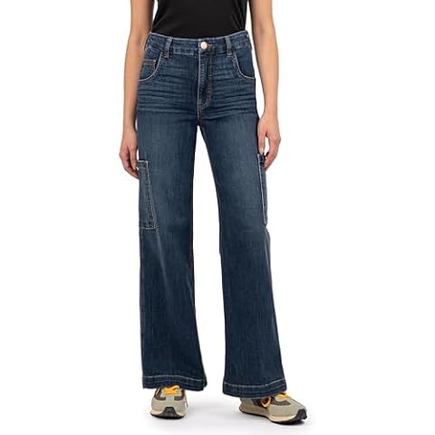 KUT from the Kloth Jodi High-Rise Fab Ab Wide Leg-Slash Front Carpenter in Balance - Jeans for Women - Cotton Balance 10 32 Cover