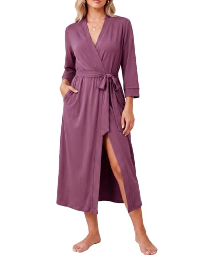 Image of Ekouaer Women Robes Long Knit Bathrobe Soft Kimono Loungewear with Pockets