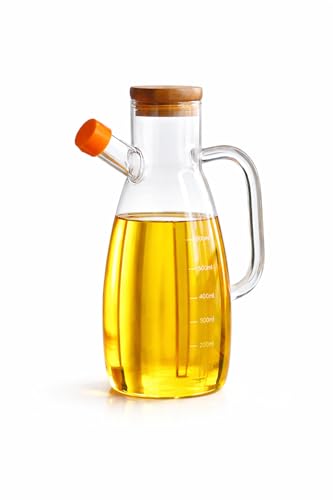 Image of 1000ml Glass Oil Dispenser Stoppers Bottle Spout free Glass Oil Bottle Cooking Oil Dispenser with Handle Pack of 1 Oil Bottle (1000ml wooden lid)
