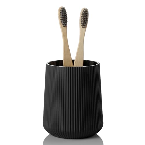 YAUKPH Black Striped Toothbrush Holder for Electric Toothbrushes Bathroom Organizer Cup for Toothpaste Kids & Adults