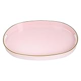 MAONAME Pink Decorative Tray, Oval Serving Tray with Handles, Plastic Tray for Coffee Table, Ottoman Tray for Living Room, Bathroom, 15.6