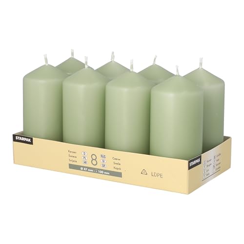 8 Stumpenkerzen Ø 47 mm · 100 mm jadegrün
