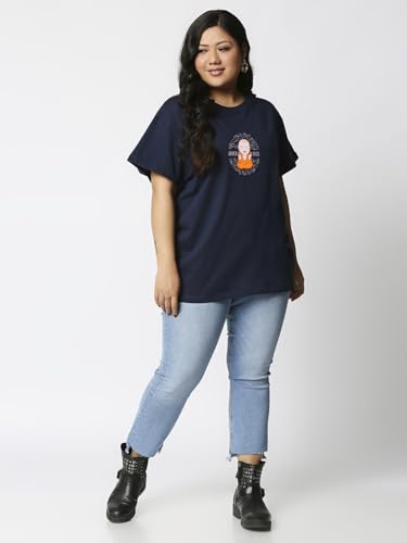 Image of Bewakoof Women's Cotton Relaxed Fit Graphic Print Boyfriend Fit Half Sleeve Round Neck T-Shirt