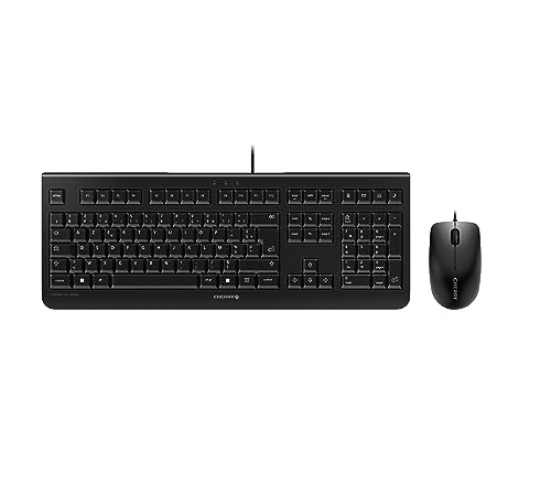 Cherry DC 2000, Ensemble Clavier et Souris Filaire, Disposition française (AZERTY) Plug & Play Via 1 Port USB, Design Plat, Souris symétrique, Noir