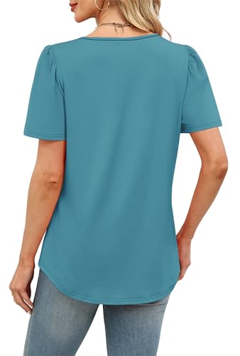 Image of Womens Tops Dressy Casual Blouses Short Sleeve Shirts Plus Size Fashion Clothing Spring Summer Outfits Button Pleated Front