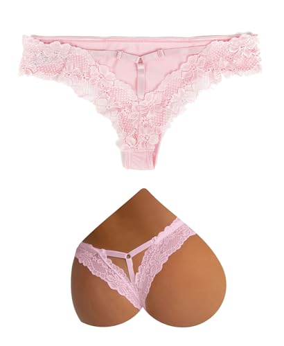 ohyeahlady Women Adjustable Lace Tangas Knickers Soft Stretchy Hollow Out Thongs Hipster Panties Plus Size Smooth Underwear Pink Knickers Size 10