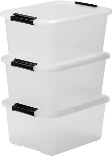 5x80L Klar Kunststoff Aufbewahrungsbox Mit Schwarzem Deckel