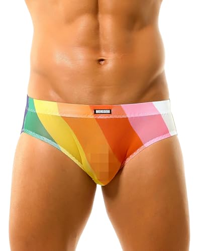 Men's See-Through Mesh Briefs Sexy Printed Sheer Underwear Lightweight Bulge Pouch Lingerie