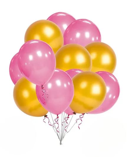 Flyloons Golden Pink Balloons Pack of 100 for birthday decoration items also suitable for Anniversary, Wedding, Celebration, Party