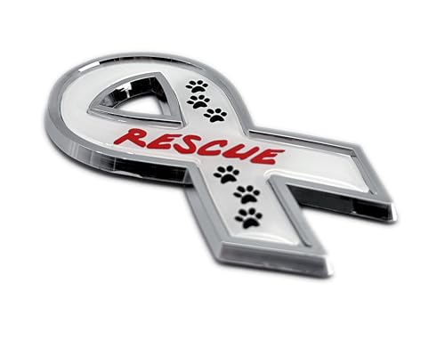 Image of Elektroplate Pet Rescue White Ribbon OEM Chrome Emblem for Cars, Trucks, and All Auto | Universal Fit at 3.25 inch x 1.5 inch | Weatherproof