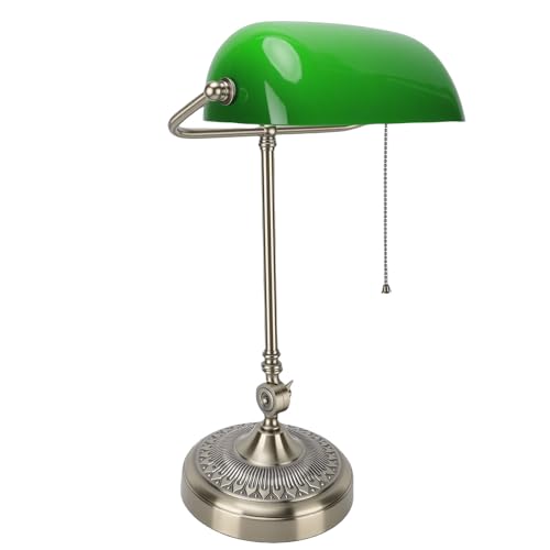 ZDAGELD Lampada da Scrivania Vintage con Paralume Girevole, Lampada da Tavolo in Vetro Soffiato a Mano per la Camera da Letto di Casa, la Sala Studio, con Paralume in Vetro Verde e (Spina europea