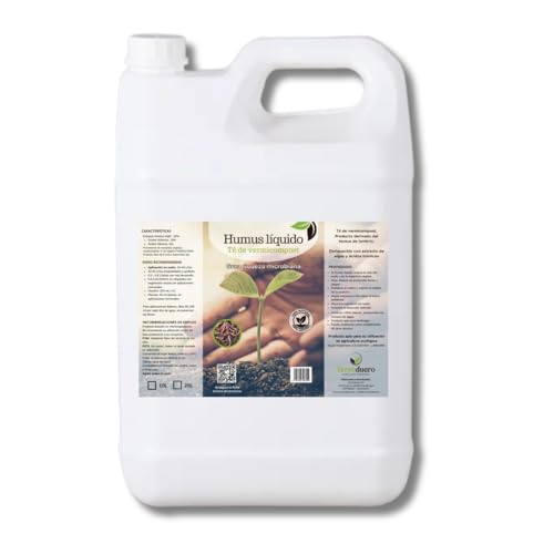 Humus líquido Vermiduero 5L. Abono líquido derivado del humus de lombriz, ecológico | Apto para Huerto, Plantas y Jardín | Aplicación Foliar y Fertirriego