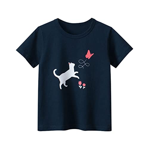 Generic Shirts Kids Toddler Girls' Short Sleeve Tees Cotton Casual Cat and Butterfly Pattern Design Long Sleeve Shirt Girl