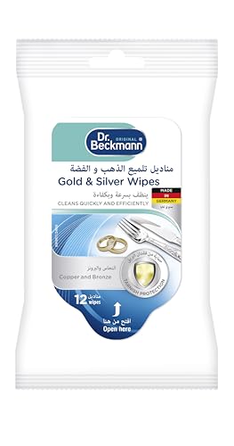Dr. Beckmann Disposable Gold & Silver Multipurpose Cleaning Wipes |Suitable for Metals Brass Aluminum Copper|Easy to use|DIY|Home Essentials|Jewellery Cleaner|Long lasting Shine- 12 pcs