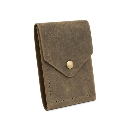 Image of The Wallet Store Flip 2.0 Genuine Leather Vertical Slim Wallet for Men | Easy Quick Card Access | Compact Front Cash Pocket & Button Lock | Minimalist Travel & Daily Carry Wallet (Green)