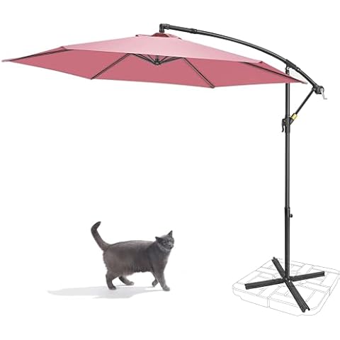 FRUITEAM 10FT Offset Hanging Market Patio Umbrella w/Easy Tilt Adjustment,Cantilever Umbrellas for Patio,Poolside, Lawn and Garden-Pink Cover