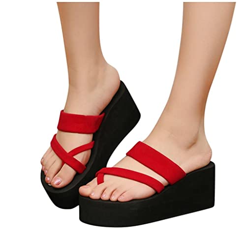 Zapatos de verano para mujer, sandalias de cuña, zapatos de baño para mujer, zapatos de mujer con purpurina, zapatos de verano ortopédicos, sandalias romanas, sandalias de verano, rojo, 40 EU