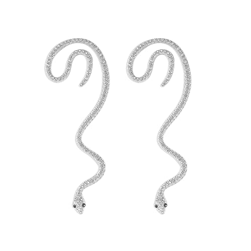 QKEPCY Pendientes Punk Snake Cuff Ear,Pendientes Cartilagine Ear Crawler,Gothic Serpent Clip on Wrap adolescentes Clip de oreja no perforado Joyas para mujeres Niñas Halloween Accesorios (Plata) Cover
