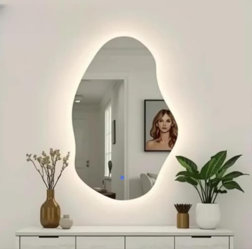 Image of 18x24 inch Irregular Mirror for Wall | Led Wall Mirror for Bathroom and Bedroom |Design for Vanity, Dressing Area, Bedroom & More