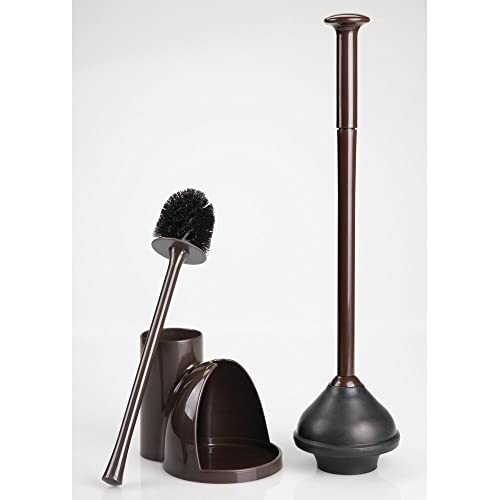 Image of mDesign Hidden Plunger and Brush Set for Toilet Bowl - Brush Cleaner and Plunger Combo with Holder Caddy for Bathroom - Modern Toilet Brush and Plunger Set - Aura Collection - 2 Pack - Dark Brown