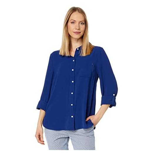 Tommy Hilfiger J2HM7530-DSE-M Chemise à Bouton Bas, Deep Sea, M Femme