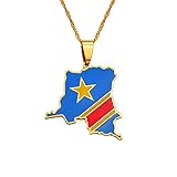 Hafrita Democratic Republic Of The Congo Map Necklace Gold Chain Flag Pendant Necklaces