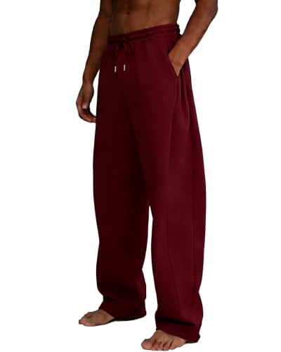 Image of Men's Baggy Sweatpants Wide Leg Fleece Lounge Joggers with Deep Pockets | Soft 65% poly 35% cotton stretch blend, outer drawstring, open bottom, relaxed fit for gym, travel, errands and daily wear