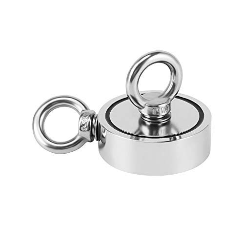 MHDMAG Double Sided Fishing Magnet, Powerful Magnet Fishing with 1000lbs Combined Strength Neodymium Rare Earth Magnet for River Lake Fishing Retrieving and Salvage (2.95in Dia)