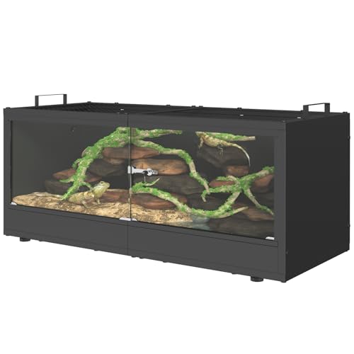 YBING 20 Gallon Reptile Terrarium - Bearded Dragon Tank with Glass Door, Front Opening Reptile Tank 28' x 12'x 12', Metal Frame, Terrarium Habitat for Geckos, Lizard, Snakes, Turtles