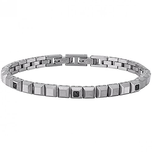 2Jewels - Bracciale in acciaio 316L con elementi quadrati e zirconi neri Ø 1.75 mm, lunghezza cm 20