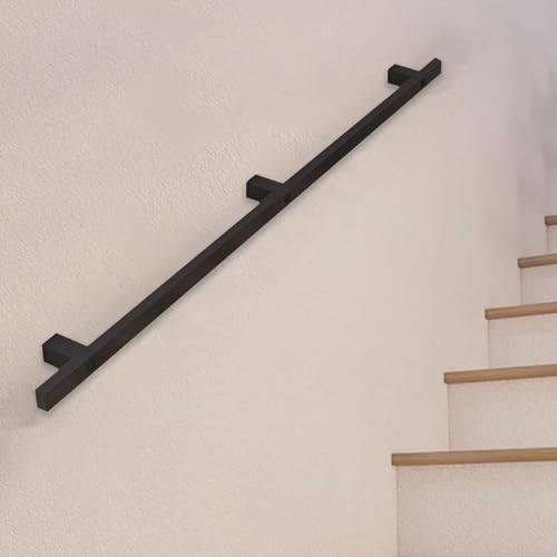 Main courante escalier extérieur 280cm - Rampe fer forgé noir et barre de support - 2