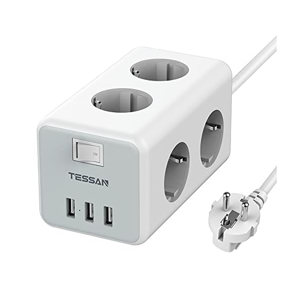 TESSAN 6 Fach Steckdosenleiste 3600W 16A mit 3 USB, 9 in 1 Mehrfachsteckdose Steckdose mit Schalter, Mehrfachstecker…