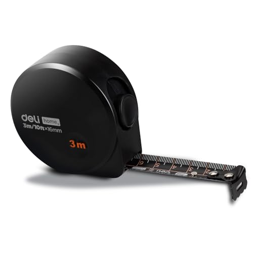 DELI Tape Measure 10ft/3m, Small Retractable Metric Tape Measure Easy Read，Non-Slip Rubber Back, Precise Measurement, Durable Portable Pocket Measuring Tape, Suitable for Home and Work