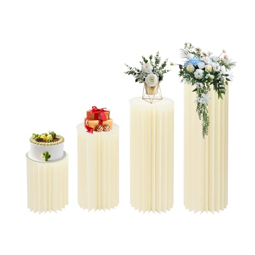 Donened - Lot de 4 vases carton pour mariage en forme de colonne florale, vase pliable cylindrique avec plaques PVC, support d'affichage cylindrique, vases...