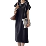 [1/2style] ニブンノイチスタイル ワンピース t シャツ スウェット 無地 体型 カバー 大人 シンプル ミディ 丈 ノー スリーブ 風 外出 兼用 レディース (黒,L)