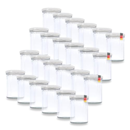 flaschenbauer.de 24er Set Sturzgläser 430 ml inkl. Twist Off Deckel TO82 zum Einmachen von Suppen, Babynahrung (Deckel Weiß, TO82) flaschenbauer.de 24er Set Sturzgläser 430 ml inkl. Twist Off Deckel TO82 zum Einmachen von Suppen, Babynahrung (Deckel Weiß, TO82)