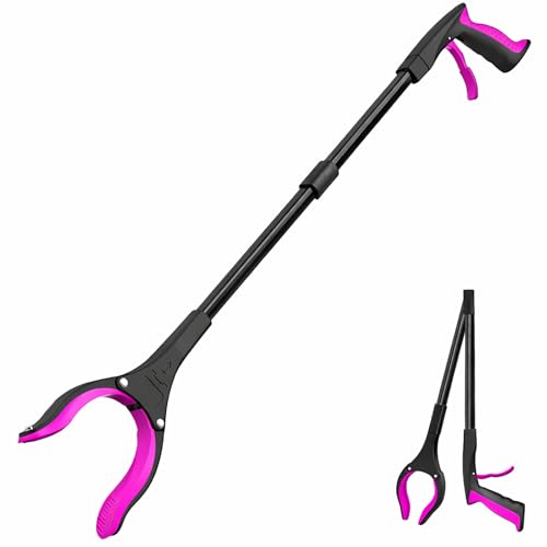 Image of Grabber Reacher Tool - 32 inch Extra Long Foldable Gripper and Reaching Tool - Heavy Duty Pick Up Stick Grabbers for Seniors, Trash, Surgery Recovery Must Haves Gifts (Black Purple)